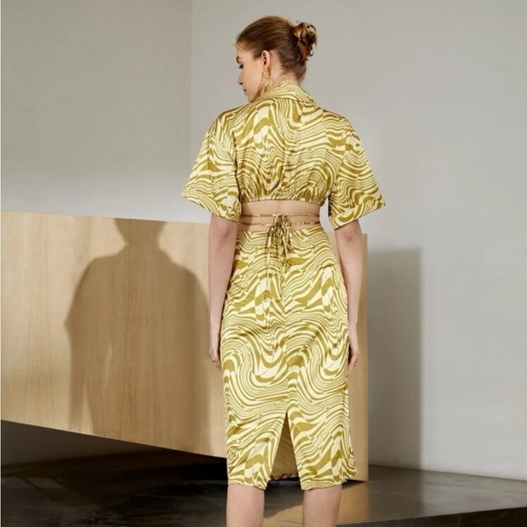 SHEIN All Over Print Lace Up Shirt & Split Detail Skirt - Picture 2 of 3